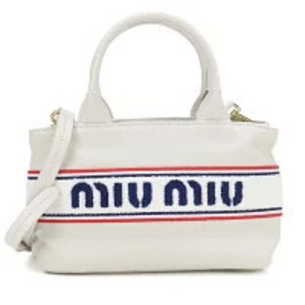 Miu Miu canvas handbag white embroidered logo